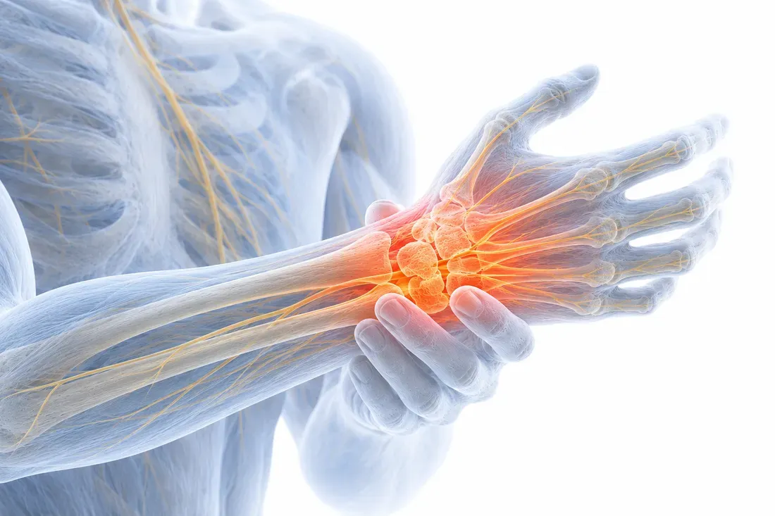 Hand & wrist pain, anatomical illustration