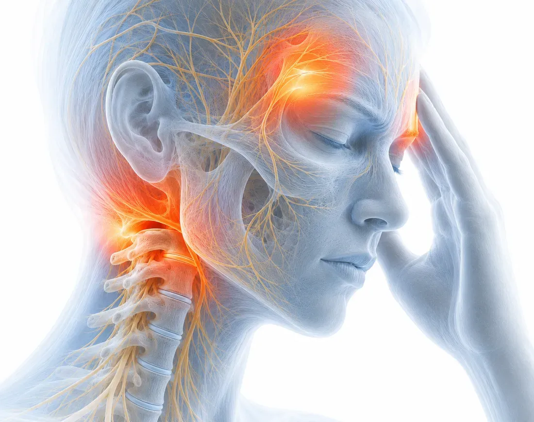 Headaches & migraines, anatomical illustration