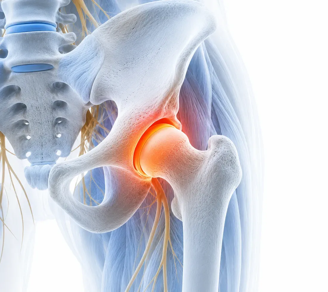 Hip pain, anatomical illustration