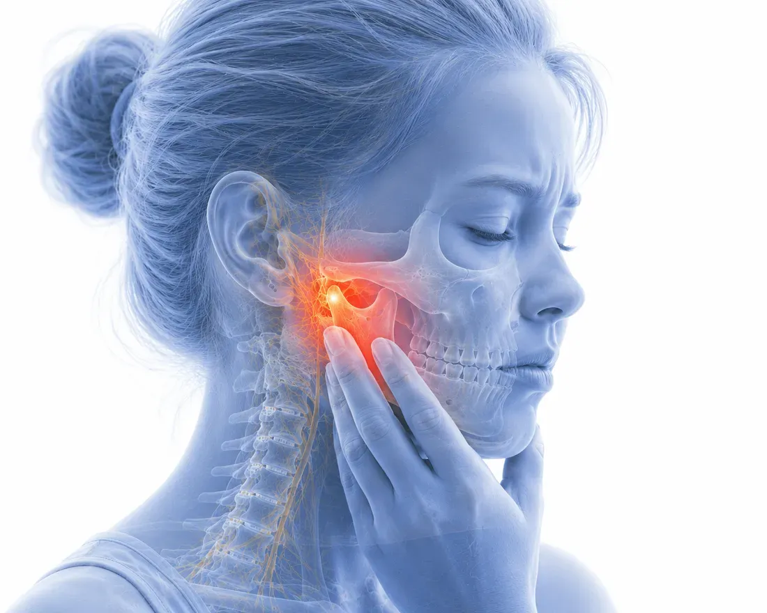 TMJ & jaw pain, anatomical illustration