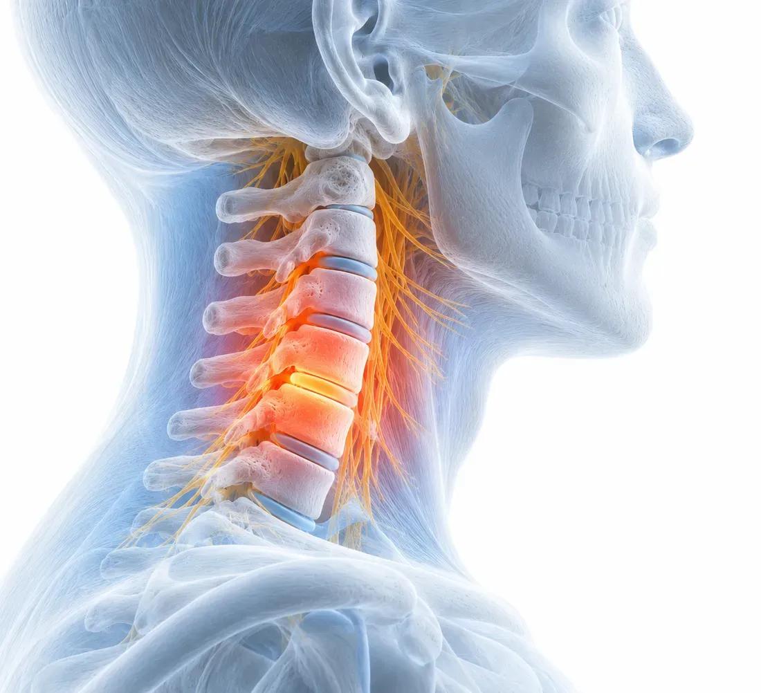 Neck pain, anatomical illustration